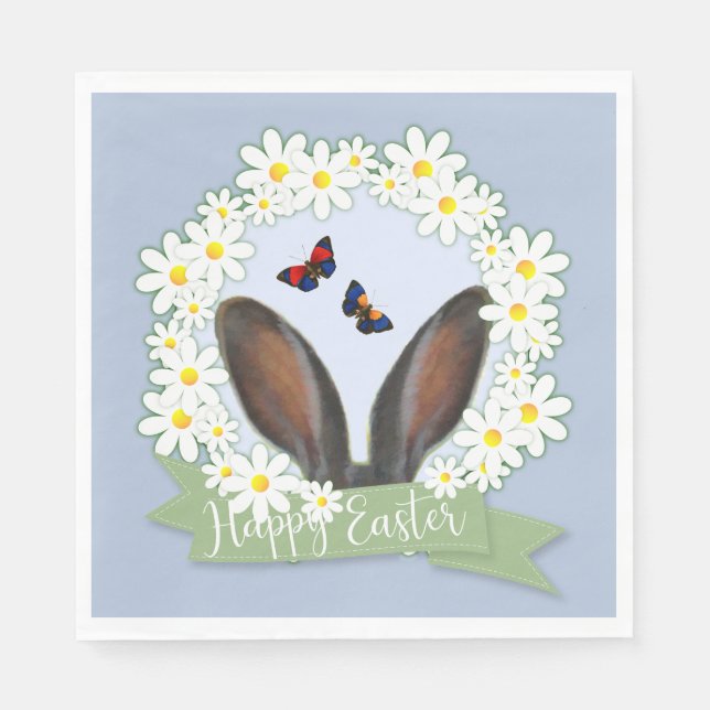 Servilleta De Papel Conejo de Pascua Feliz Aro de Margaritas (Anverso)