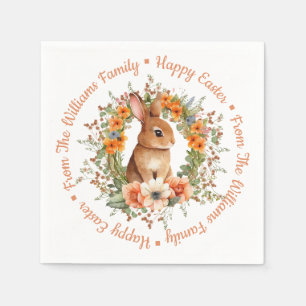 Servilleta De Papel Conejo de Pascua floral acuarela caprichosa naranj