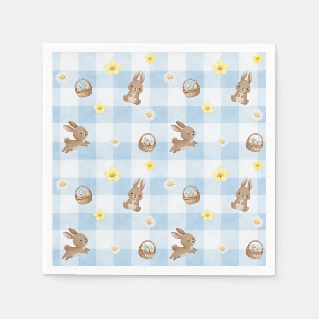 Servilleta De Papel Conejo de Pascua Gingham Azul (Anverso)