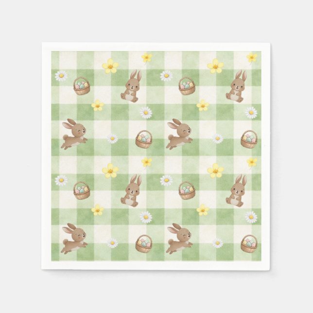 Servilleta De Papel Conejo de Pascua Gingham Verde (Anverso)