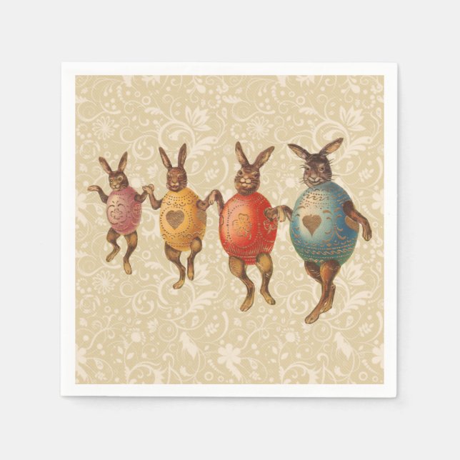 Servilleta De Papel Conejo de Pascua Huevos Bailando (Anverso)