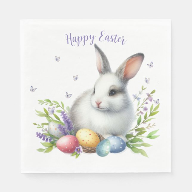 Servilleta De Papel Conejo de Pascua Personalizado Acuarela (Anverso)