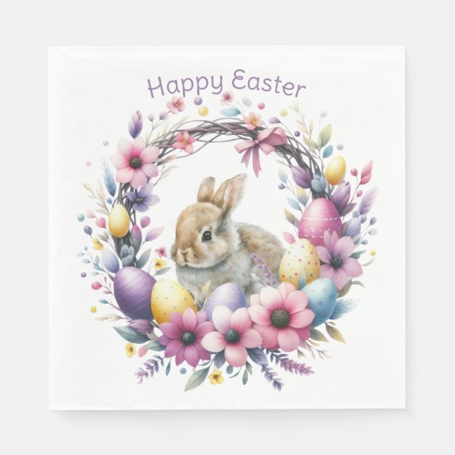 Servilleta De Papel Conejo de Pascua Personalizado Acuarela (Anverso)