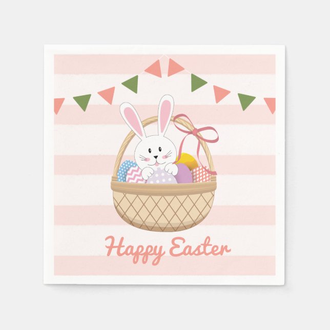 Servilleta De Papel Conejo De Pascua Rosado Y Blanco (Anverso)