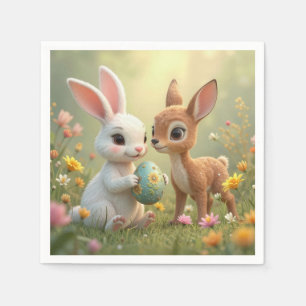 Servilleta De Papel Conejo de Pascua y cervatillo en flores silvestres