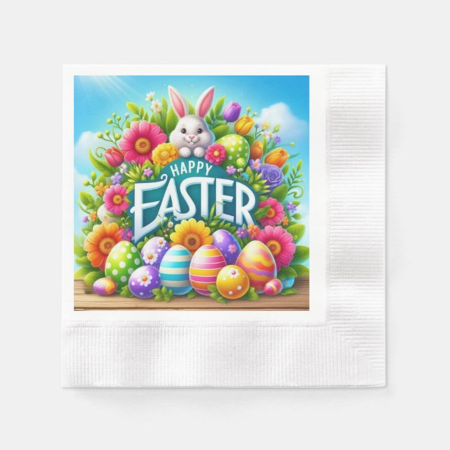 Servilleta De Papel Conejo de primavera/Semana Santa con huevo (Anverso)
