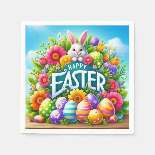 Servilleta De Papel Conejo de primavera/Semana Santa con huevo (Anverso)