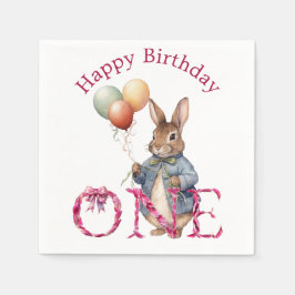 Servilleta De Papel Conejo de primer cumpleaños globos coloridos