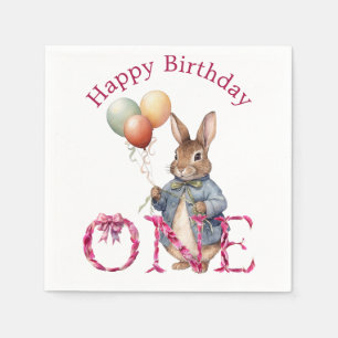Servilleta De Papel Conejo de primer cumpleaños globos coloridos
