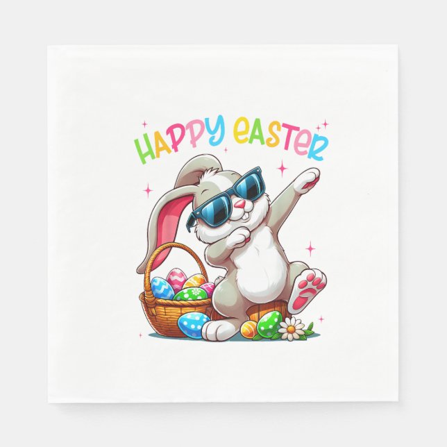 Servilleta De Papel Conejo divertido haciendo dabbing Pascua Feliz Pas (Anverso)