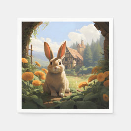 Servilleta De Papel Conejo Entre Las Marigoldes