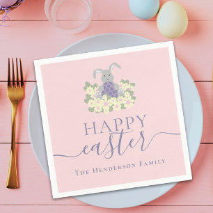 Servilleta De Papel Conejo Feliz Pascua Personalizado Floral Rosa Lind
