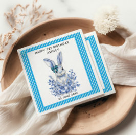 Servilleta De Papel Conejo Floral Azul primer cumpleaños para niños