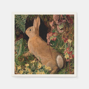 Servilleta De Papel Conejo flores helechos vintage primavera bosque