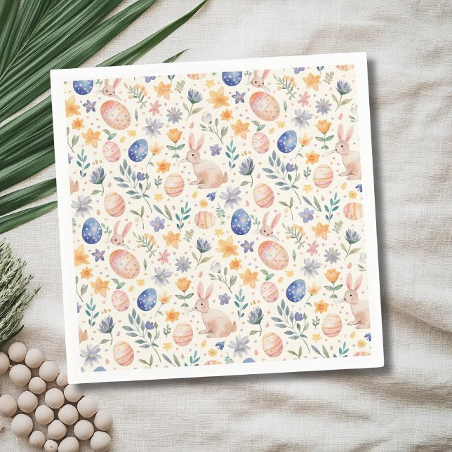 Servilleta De Papel Conejo Flores Huevos Pastel Acuarela Atemporal (Subido por el creador)