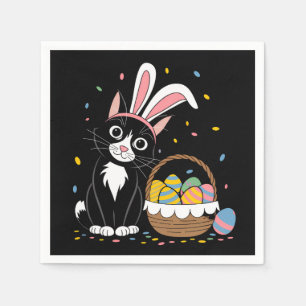Servilleta De Papel Conejo Gato Negro Pascua Orejas de Conejo Huevos