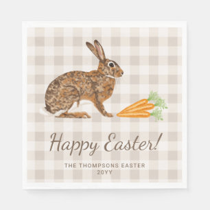 Servilleta De Papel Conejo Liebre Marrón y Zanahorias Feliz Pascua Bei