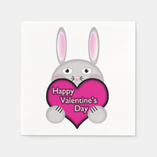 Servilleta De Papel Conejo lindo con corazón Día de San Valentín rosad
