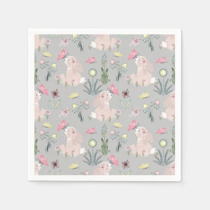 Servilleta De Papel conejo lindo con flores y mariposas