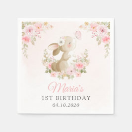 Servilleta De Papel Conejo, Mariposa, Flores Rosadas, Primer Cumpleaño