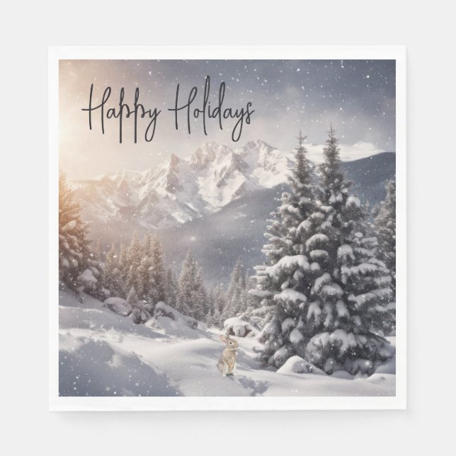 Servilleta De Papel Conejo navidad En Copos De Nieve (Anverso)