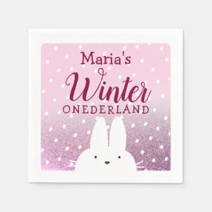 Servilleta De Papel Conejo Onederland de invierno rosa cumpleaños 1