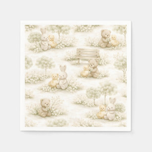 Servilleta De Papel Conejo Oso Picnic Floral Jardín Neutral (2)