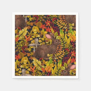 Servilleta De Papel Conejo otoñal sobre negro
