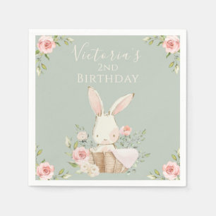 Servilleta De Papel Conejo Rosa Cute 2 Verde de Segundo Cumpleaños
