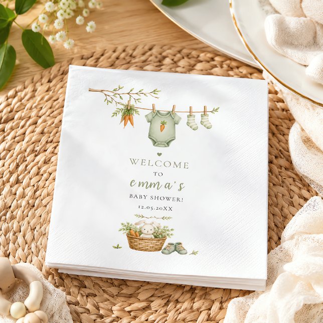 Servilleta De Papel Conejo Rústico Bebé Editable Cultivado Localmente (Locally Grown Baby Rustic Bunny Editable Napkins)