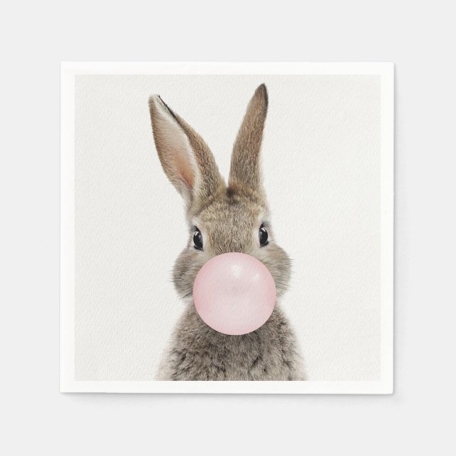 Servilleta De Papel Conejo soplando chicle rosa (Anverso)