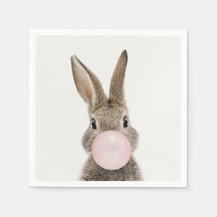 Servilleta De Papel Conejo soplando chicle rosa