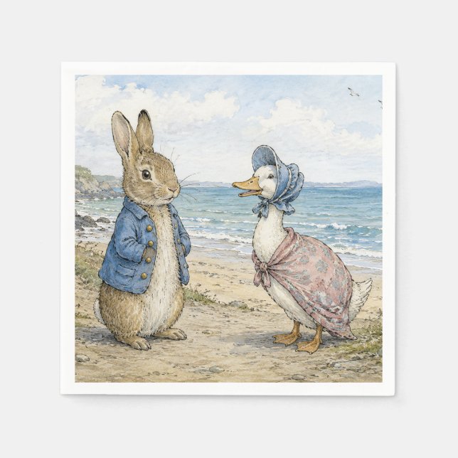 Servilleta De Papel Conejo y pato clásicos junto al mar (Anverso)