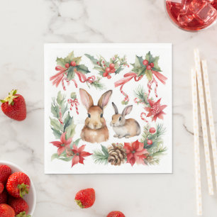 Servilleta De Papel Conejos de Navidad en Acuarela Floral