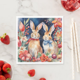 Servilleta De Papel Conejos de Navidad en acuarela floral 
