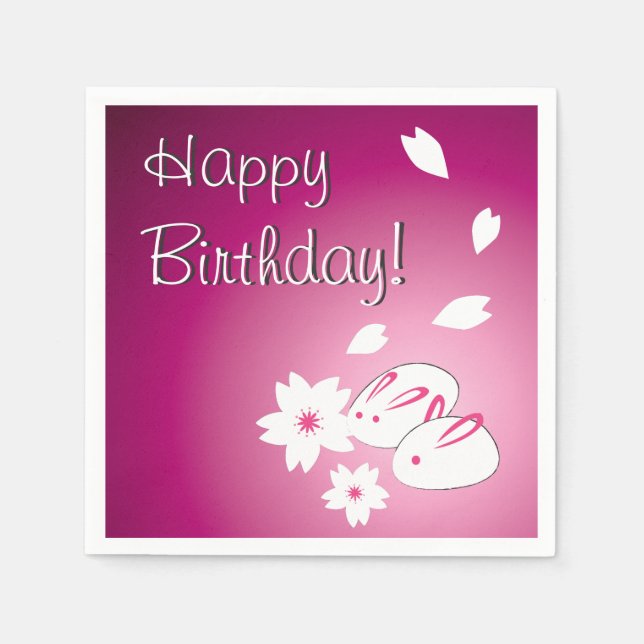 Servilleta De Papel Conejos de nieve japoneses y cumpleaños Sakura (Anverso)