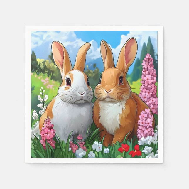 Servilleta De Papel Conejos de verano (Anverso)