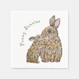 Servilleta De Papel Conejos divertidos. Dibujo de lápiz