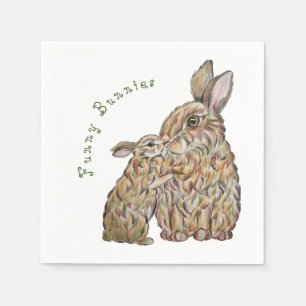 Servilleta De Papel Conejos divertidos. Dibujo de lápiz