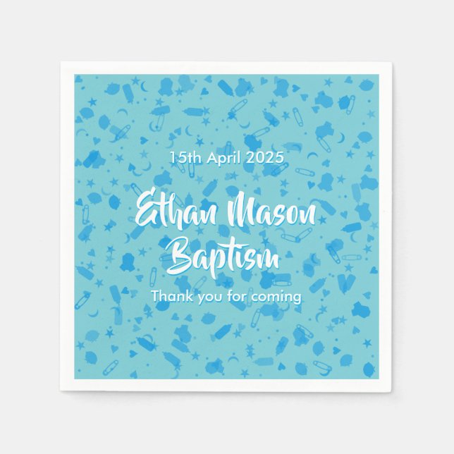 Servilleta De Papel Confeti Azul Bebé Bautizo (Anverso)