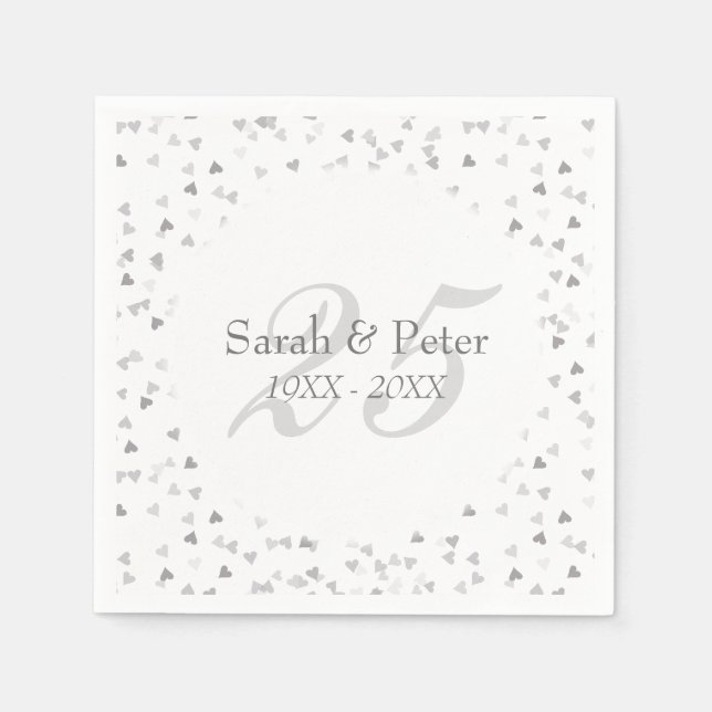 Servilleta De Papel Confeti de Corazones de Plata para Aniversario de  (Anverso)