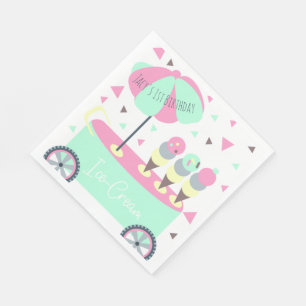 Servilleta De Papel Confeti de Cumpleaños de Puesto de Helados Rosa