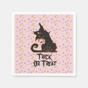 Servilleta De Papel Confeti de Fiesta de Gato Negro de Halloween Rosa