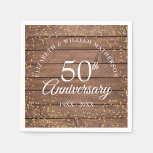 Servilleta De Papel Confeti de polvo de oro Rustic 50th Anniversary