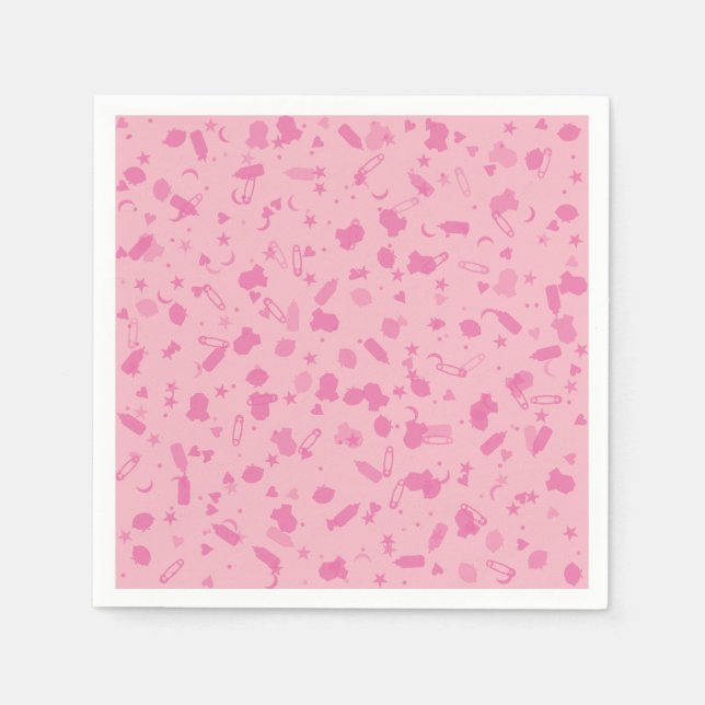 Servilleta De Papel Confeti Rosa Bebé Bautizo (Anverso)