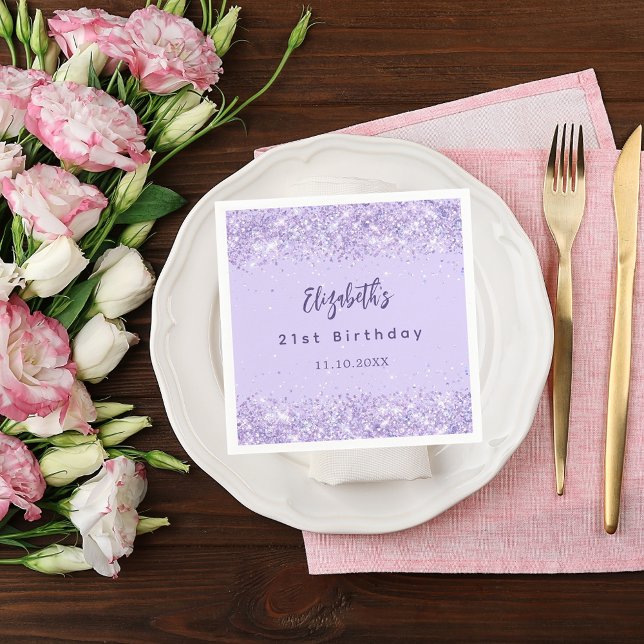 Servilleta De Papel Confeti violeta de cumpleaños elegante (Subido por el creador)