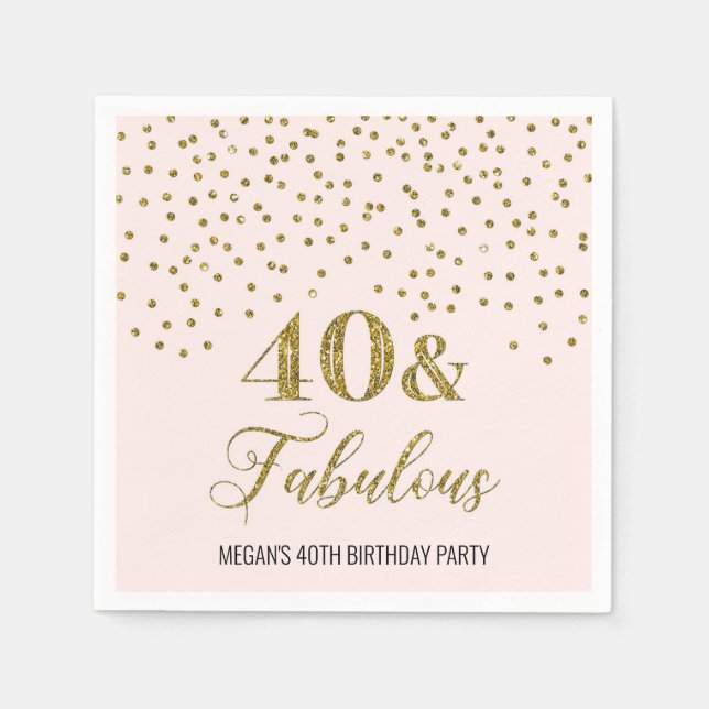 Servilleta De Papel Confetti de oro rosa Rubor 40 y fabuloso (Anverso)