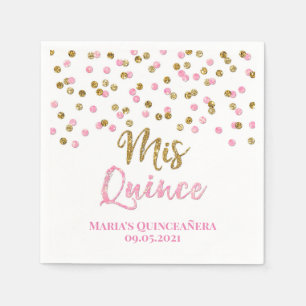 Servilleta De Papel Confetti de oro rosado Quinceañera Cumpleaños