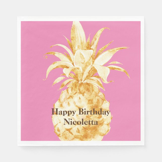 Servilleta De Papel Confetti de piña amarillo rosa (Anverso)