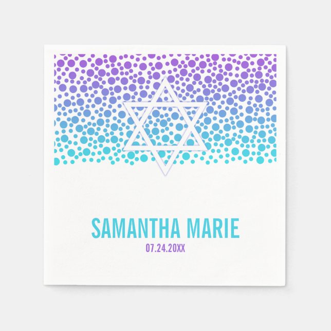 Servilleta De Papel Confetti Dots Purple Verde azulada Bat Mitzvah (Anverso)